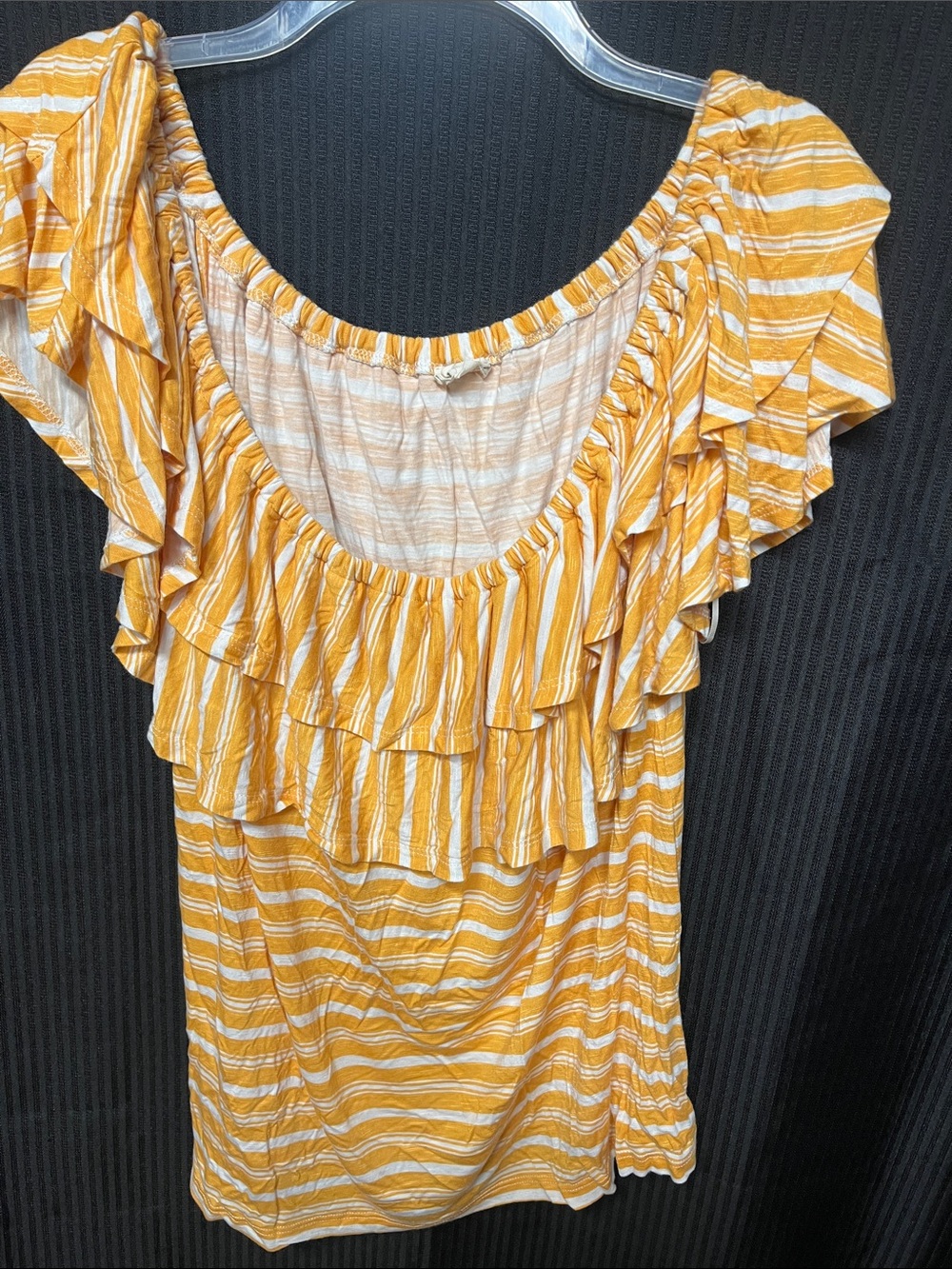 Jane and Delancey Yellow and White Striped Ruffle Top